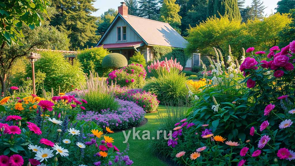 Сад, наполненный яркими красками и игрой света, вдохновлённый живописью импрессионистов Сад, наполненный яркими красками и игрой света, вдохновлённый живописью импрессионистов